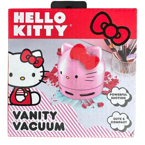 HELLO KITTY Vanity Desktop Vacuum Pink with Red Bow‎ & Cleaning Brush - Picture 1 of 5